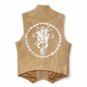 Vintage 70s Levi’s Tan Suede Leather Vest Western Graphic Back Size Medium